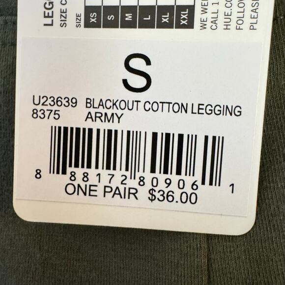 HUE NWT Women's Size Small Cotton Blackout Army Green Leggings Casual Comfort - Picture 6 of 10